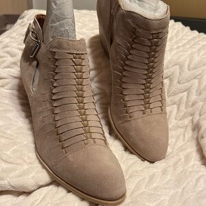 Franco Sarto Taupe Suede Cutout Ankle Booties